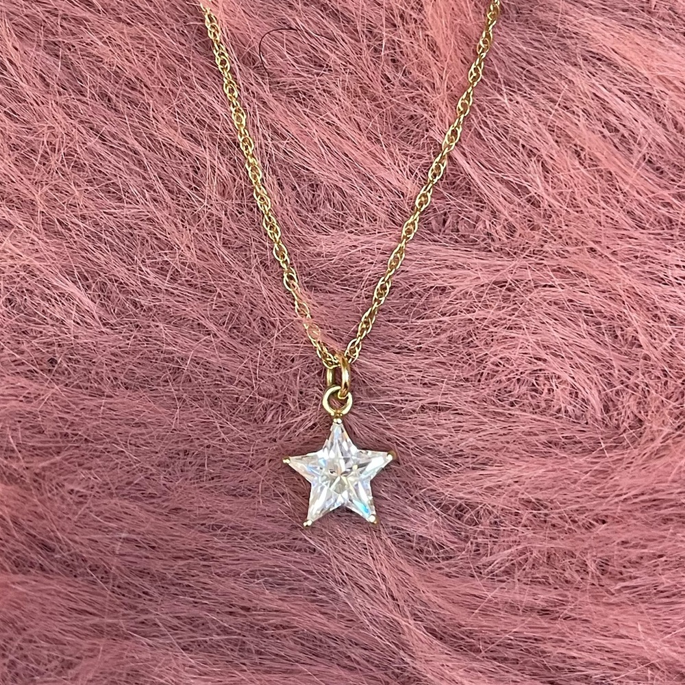 Vintage 14k gold Diamonique star necklace